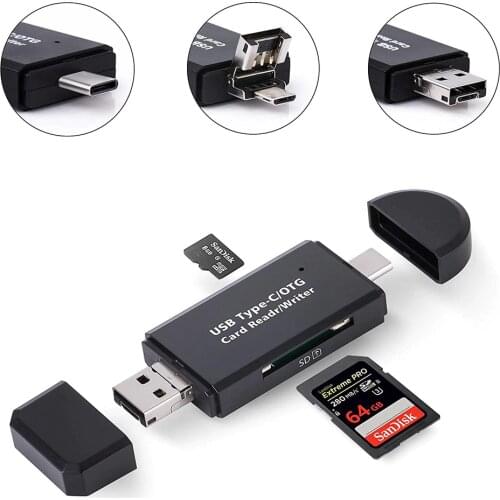 3 In 1 Micro USB to USB Type C OTG Card Adapter USB 2.0 Memory Card Reader For SDXC, SDHC, SD, Micro SD, Micro SDXC, Micro SDHC