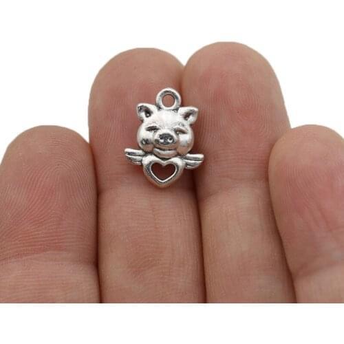 40pcs Antique Silver Plated Pig Charm Pendants for Jewelry Making Bracelet DIY Accessories 16x13mm