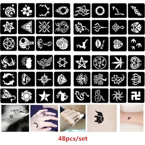 48pcs/set Pochoir Henna Reusable Airbrush Stencils for Painting DIY Body Art Glitter Tattoo Sjablonen Tattoo Stencil