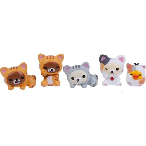 5Pcs/set Lovely Cat Rilakkuma Cosplay Mini Cat PVC Action Figures Toys Moss Bonsai Small Landscape Animals Model Decoration Toy