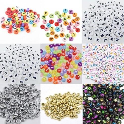 100pcs/Lots Acrylic Arabic Numerals Letter Coin Spacer Beads Findings 7mm Acrylic Beads