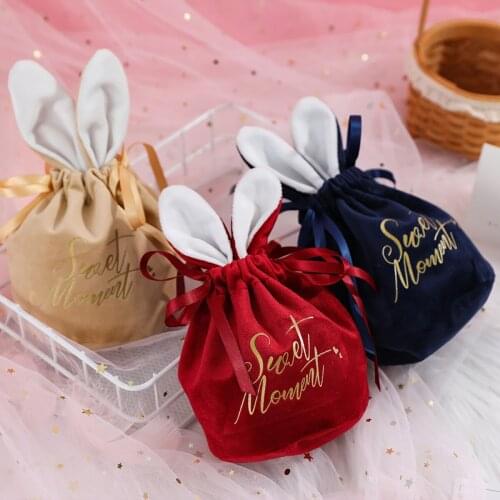 AVEBIEN New Year Wedding Velvet Candy Bag Creative Rabbit Ears Flannel Letters Birthday Party Event Gift Bag Wedding Candy Box