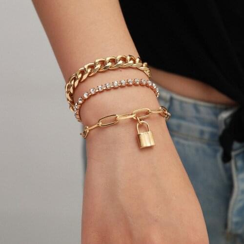 Fashion retro lock-shaped chain jewelry with personality hip hop thick chain claw chain rhinestone jewelry for female