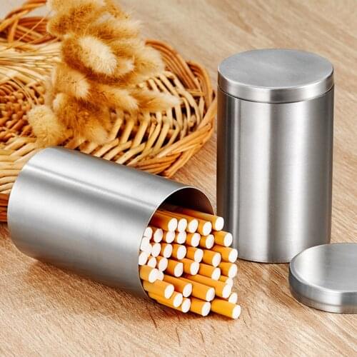 Stainless Steel Large Capacity Cylindrical Cigarette Case Sealed Tobacco Cans Portable Windproof Car Ashtray Household Tea Box