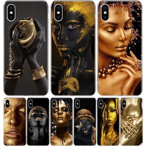 African Art Black and Gold Woman Oil Phone Case for Apple Iphone 11 12 X Xs Pro Max Mini XR 7 8 6 6s Plus 7G 6G 5G 5S 5 SE +Shel