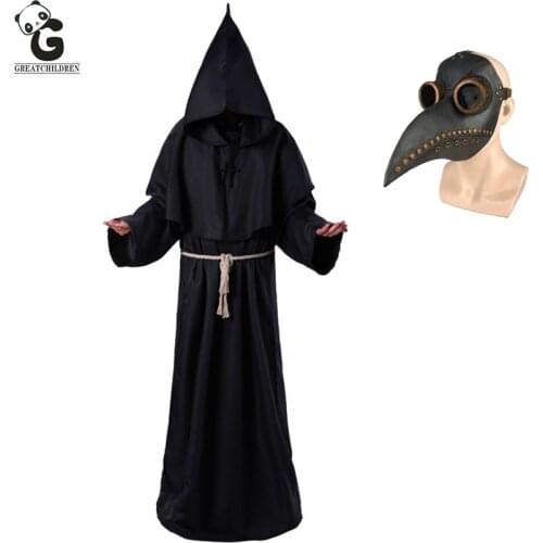 Plague Doctor Christ Costumes Men Monk Cosplay Plague Doctor Mask Steampunk Robe Priest Horror Wizard Halloween Witch Women