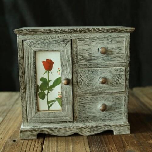 Wooden Jewelry Box Retro Style Solid Wood Storage Box Photo Props Home Decoration Jewelry Earrings Ring Necklace Box