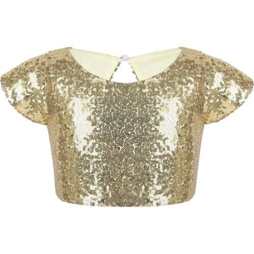 Kids Girls Tank Top Streetwear Dance Hip Hop Vest Sparkly Sequins Crop Tops Cap Sleeves Keyhole Back Rave Tanks Cropped Clothes