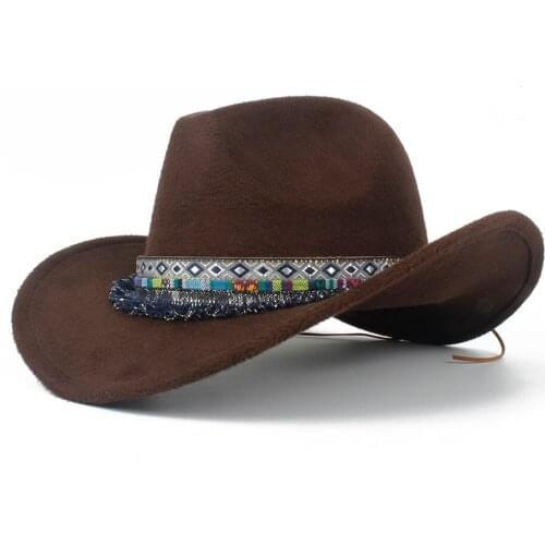 Child Wool Hollow Western Cowboy Hat Roll-up Brim Boy Girl Outblack Sombrero Hombre Jazz Cap Size 52-54