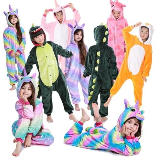 Childrens winter flannel pajamas children panda dinosaur Unicorn pajamas boys and girls one piece pajamas baby clothes