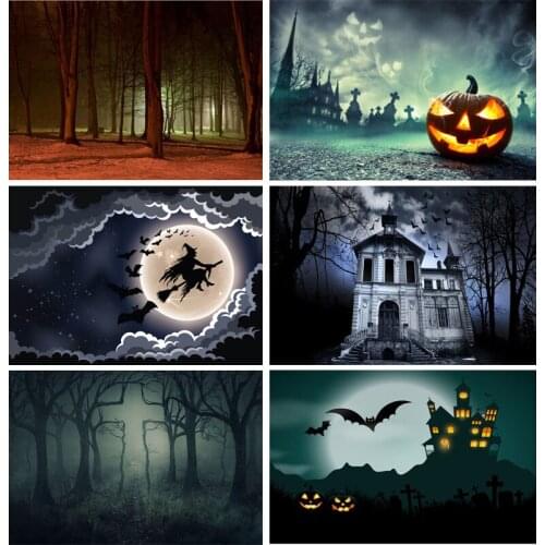 Halloween Backdrop Pumpkin Lantern Forest Moon Tombstone Photo Background For Photography Studio Props 2189 XTXT-04