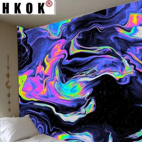 HKOK Luxury Magic Psychedelic Trippy Tapestry Wall Art Cloth Hanging Natural Gouache Landscape Tapestry Modern Home Decor Tapiz