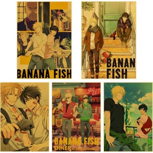 Cartoon Print Painting for Room Cafe House Decoration Classic Anime Retro Kraft Paper Posters Vintage Banana Fish Poster Sticker