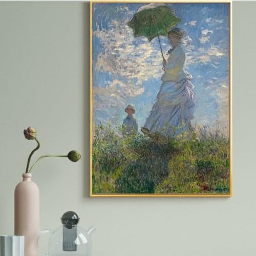 Claude Monet Woman with A Parasol Canvas Paintings on The Wall Art Posters and Prints Cuadros Wall Art Pictures Home Decoration