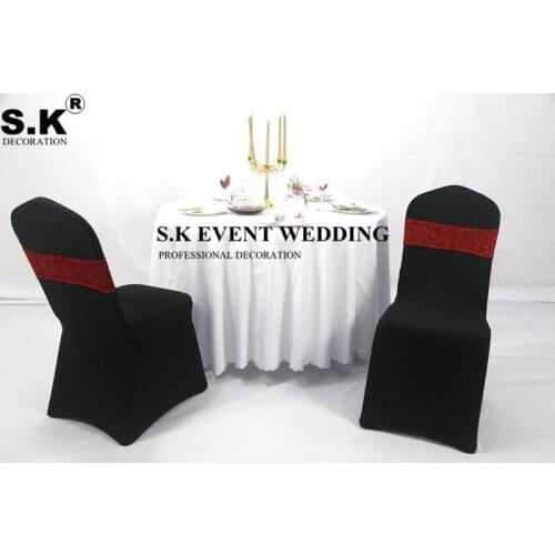 Nice Looking Two Side Sequin Chair Band Sash Glitter Tie Bow On Spandex Chair Cover Wedding Event Party Decoration