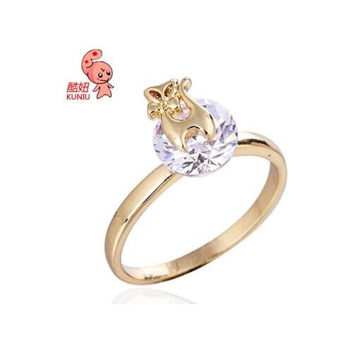 Kuniu animal cat shape finger ring for women zircon metal material lovely cute style friend lover new year gifts