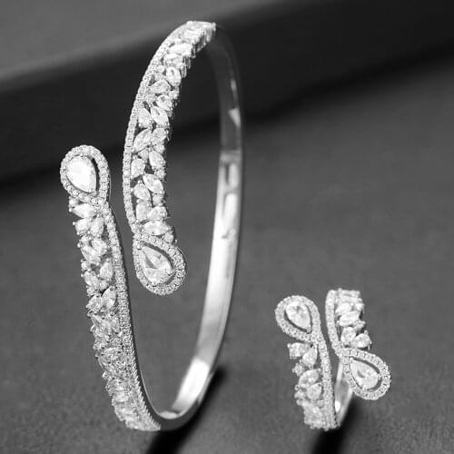 LARRAURI Luxury Trendy Jewelry Sets For Women Wedding Zircon Crystal CZ Dubai Bridal Bangle Ring Sets 2020 New Design