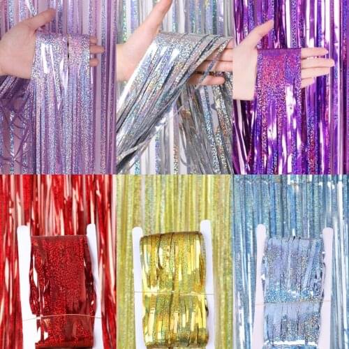 Laser Tinsel Foil Reflection Fringe Glitter Rain Curtains Birthday Graduation Adult Prom Party Decoration Photography Background