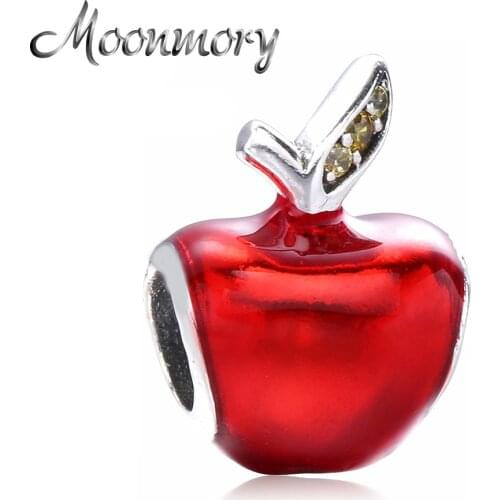 Moonmory Real 925 Sterling Apple Charm With Red Enamel Bead Fit Women Brand Bracelet European Jewelry Girls Gifts Dropshipping