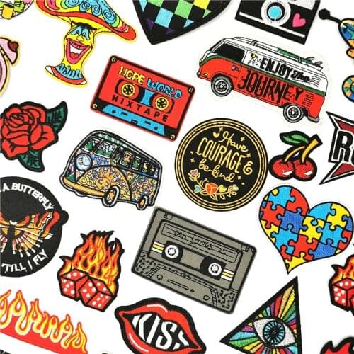 Patches for Clothes Cartoon Ironing Stickers Kiss Tape Decorate Applique Stripe Clothes Iron on Badges Anime Embroidered Patch