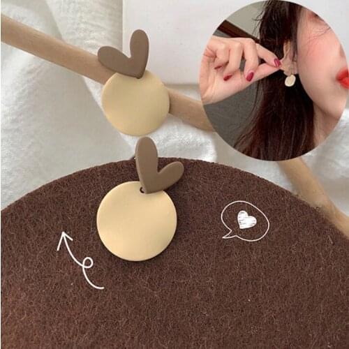 2021 New Joker Korean Sweet Heart Round Women Earrings Fashion Senior Geometric Square Stud Earrings Jewelry