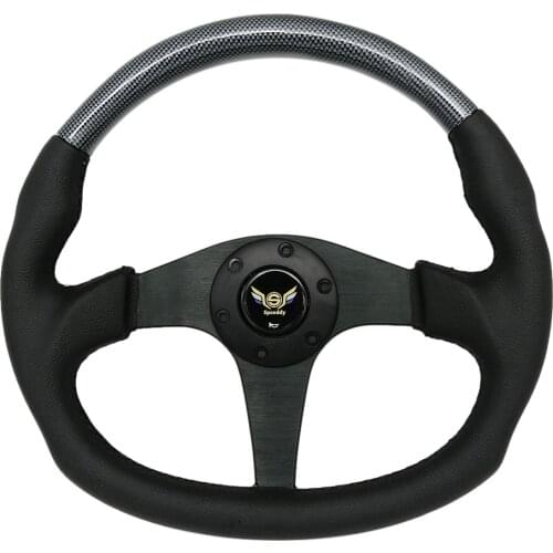 New Spceddy Steering Wheel Leather Car Modified Sport 14 Inch 350mm Little Flat Racing Carbon Fiber Pattern Look Steering Wheel