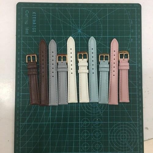 New Smooth Genuine Leather Watchband 12 14 16 17 18 19 20mm Pink/Blue/Brown/Grey Breathable Calfskin Strap Pin Buckle for Brands