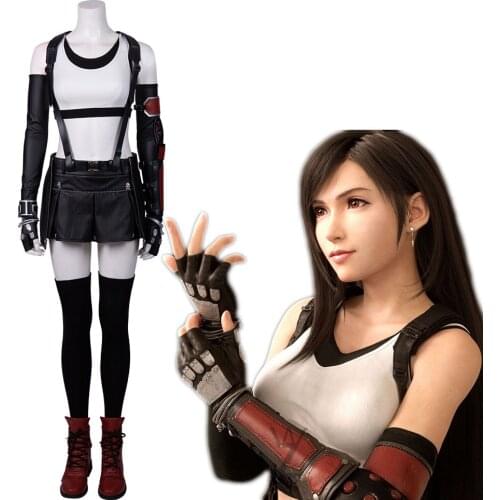Sexy Halloween Costumes for Women Final Fantasy VII Tifa Lockhart Cosplay Costume Super Short Leather Skirt Set with Shoes