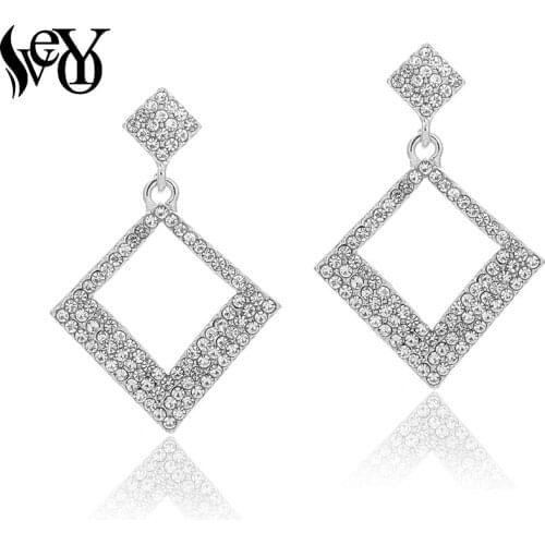 VEYO Elegant Full Rhinestone Drop Earrings for Women Square Hollow out Earrings Fashion Jewelry Gift Pendientes