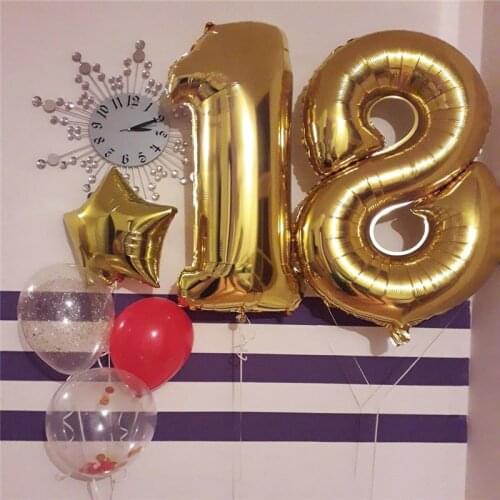 32/40inch Number 18 Balloon Gold Silver Blue Pink Color Digit Foil Balloons For Boy Girl 18th Birthday Anniversary Party Decor
