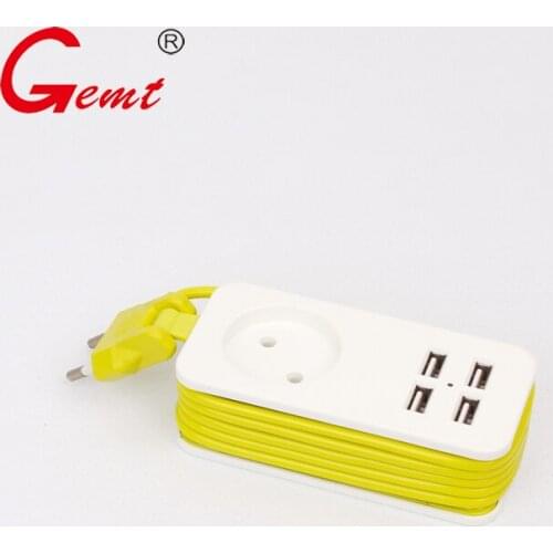 GEMT EU Portable Power Strip EU Plug with 4 USB Port QC2.0 Interface Extension Socket Plug with EU 1Sockets For Travel