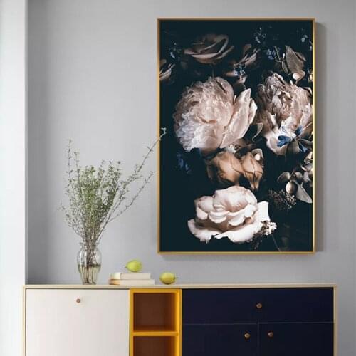 Modern Elegant Pink Rose In Darkness Canvas Painting Flower Cuadros Print For Living Room Bedroom Aisle Abstract Wall Art Decor