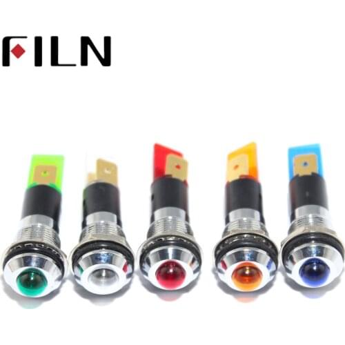 FILN metal indicator light 12mm Convex head led 12V 24V 220v red blue green white copper solder pin signal lamp