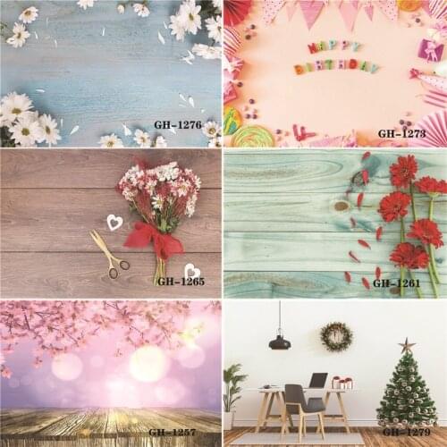Vinyl Custom Photography Backdrops Prop Flower and Wooden Planks Photography Background #0136
