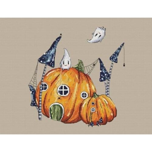 Embroidery Pumpkin House Counted Cross Stitch Christmas Stocking Patterns with 100% Cotton Floss & Free Shipping for Wall Decor