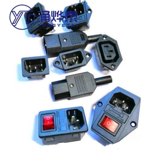 YYT 2PCS AC-01/02/03/04/05/06 Fuse switch three-hole power cord charging plug male and female character socket iron copper