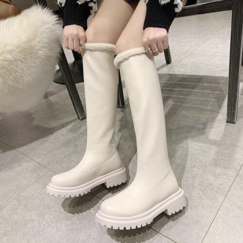 2021 Ins Hot Women Knee-High Boots Shoes Square Toe Thin Heels Long Boots Zipper High Heel Ladies Boots Winter Black