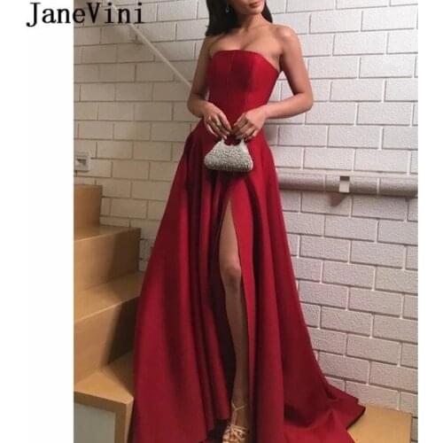 JaneVini Burgundy Women Evening Dresses for Special Occasions 2020 Long Robe Satin Vintage Sexy High Slit Dinner Party Dress