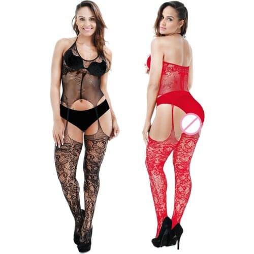 Women Open Crotch Body Stockings Sexy Lingerie Teddy Bodysuit Erotic Transparent Underwear Crotchless Female Intimates Pajamas