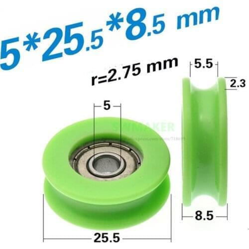 1pcs 5*25.5*8.5mm door and window U groove wheel, POM rope wheel, 625 bearing roller / guide wheel, R2.75 rope concave wheel