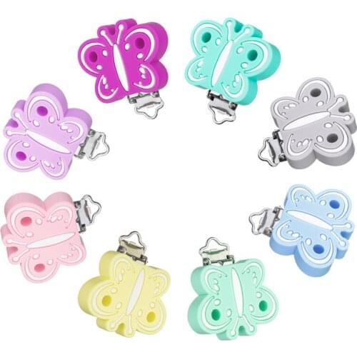 1pc butterfly Silicone Pacifier Clip Stainless steel clip Baby Teething Bead Clip Accessories for DIY Pacifier Chain Tool