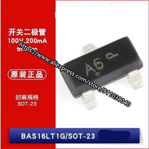 100PCS BAS16LT1G SOT23 BAS16LT1 BAS16LT BAS16L BAS16 / A6 SOT-23 Switching Diode SMD 100V/200mA