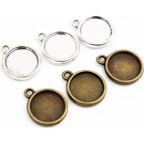 20pcs 12mm Inner Size Antique Silver Plated Bronze Colors Double Side Simple Style Cabochon Base Cameo Setting Charms Pendant