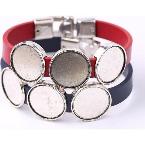 Reidgaller 5pcs 20mm round cabochon bracelet trays diy blank leather bracelets base settings for jewelry making