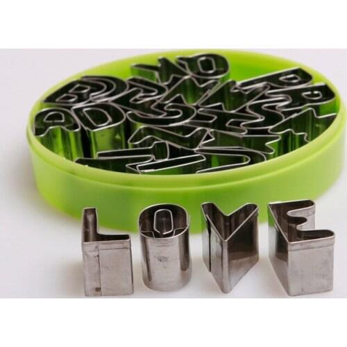 Home 26pcs Letters Alphabet Cake Fondant Mold Stainless Steel Cutter Caking Tool Bakware Kitchen Decoration