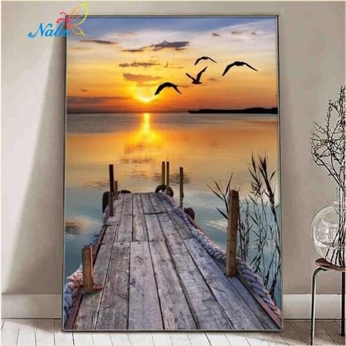Nabi Full Square/Round Drill 5D DIY Diamond Painting "Sunset bridge scenery" Embroidery Cross Stitch 100% Home Decor Landscape