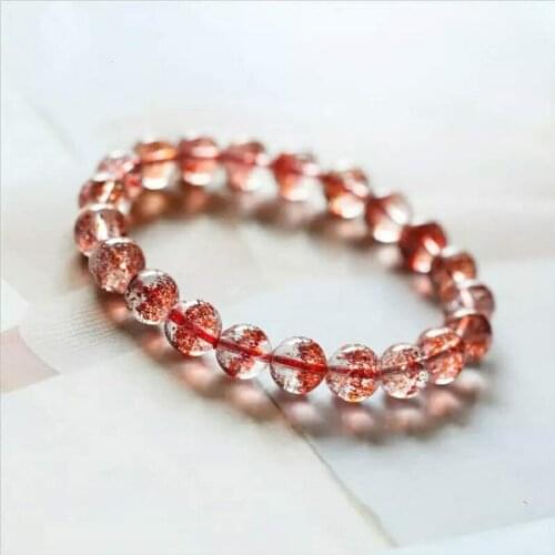 9mm Natural Lepidocrocite Gold Strawberry Quartz Bracelets Women Lady Stretch Crystal Clear Round Bead Bracelet