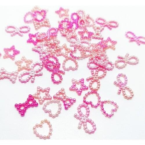 50pcs MIX Color ABS Resin Half Round flower Bow Alien Pearls For Art Flatback Non Hotfix Rhinestones Pearl Shoes Beads DIY Phone