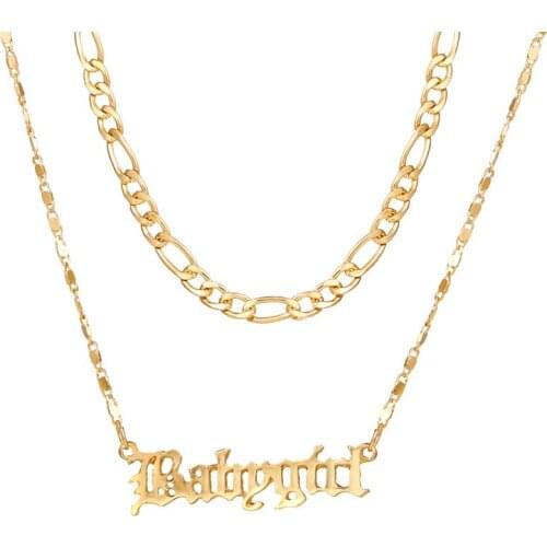 Fashion Babygirl Letter Simple Link Chain Necklace Double Layer Gold Clavicle Chains Necklaces for Women Ladies Trendy Jewelry