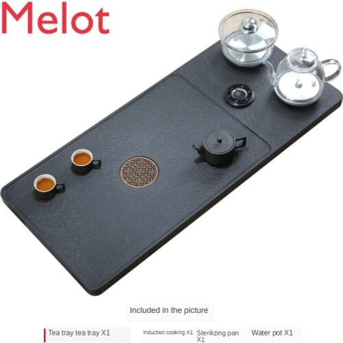 Natural Black Gold Stone Tea Tray Automatic Integrated with Induction Cooker Kettle Household Stone Large Tea Platform Teaware